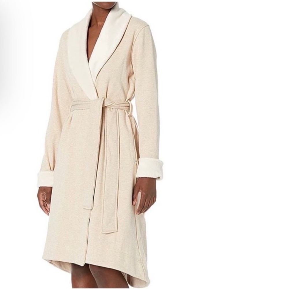 UGG Duffield II Robe Oatmeal Heather Fleece Lined Belted Shawl Collar M